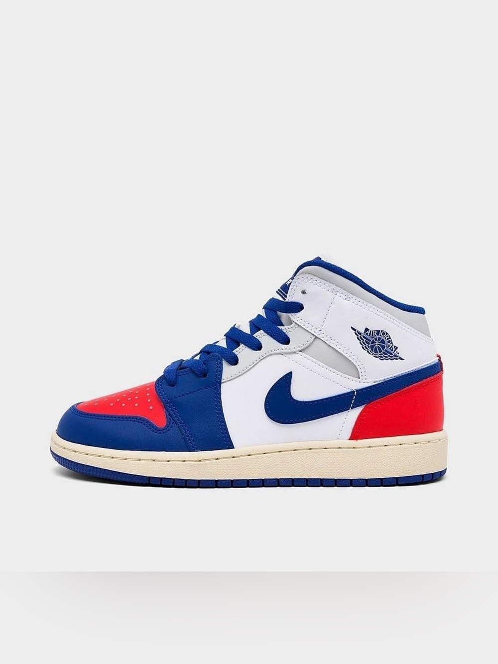 NIB Big Kid GS  Jordan 1 Mid DQ8423 102 White/University Red/Neutral Grey/Deep